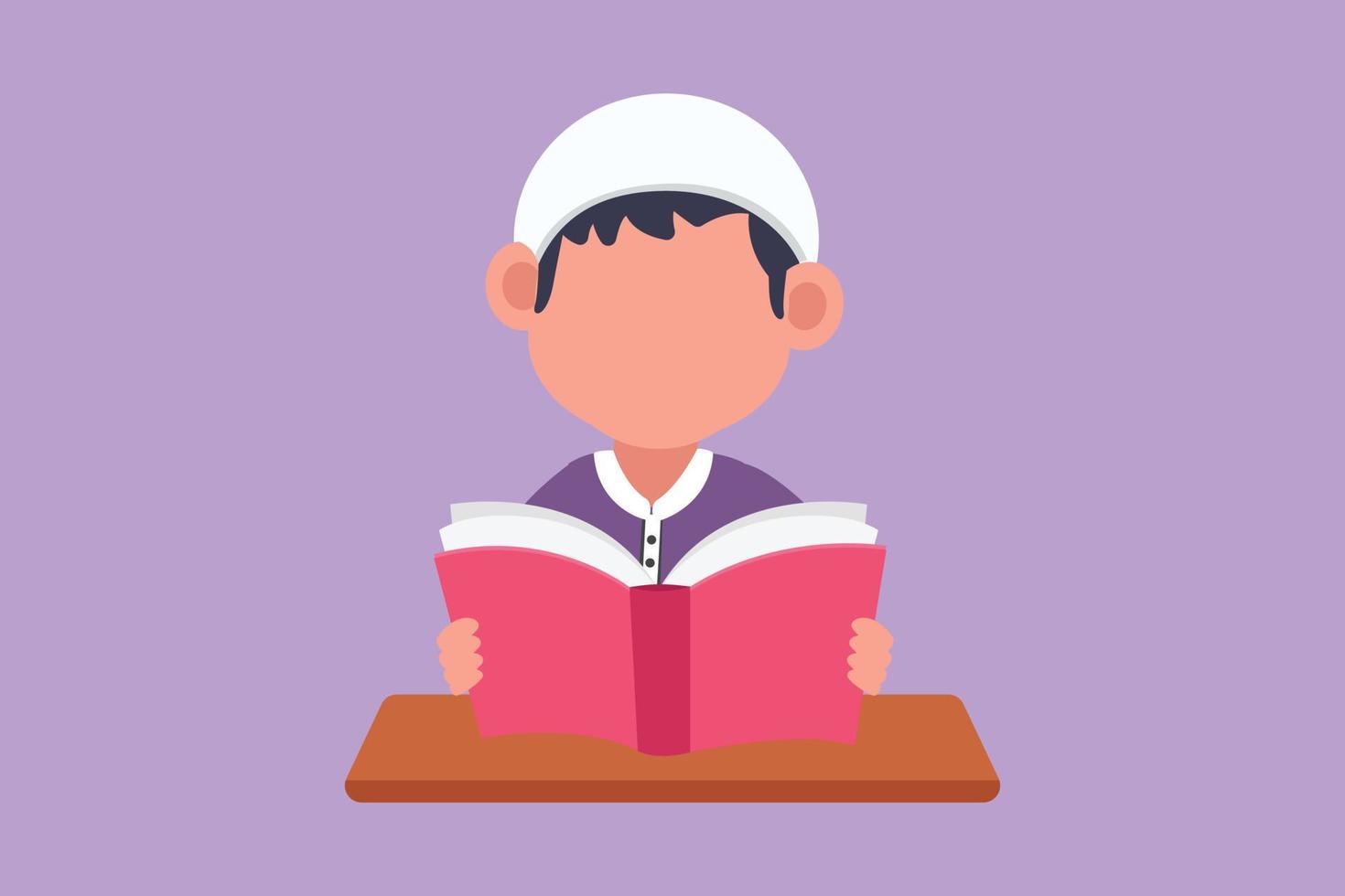 Character flat drawing adorable little baby boy is reading book at learning desk. Source of knowledge. Intelligent Arabian male student. Education and intellectual. Cartoon design vector illustration