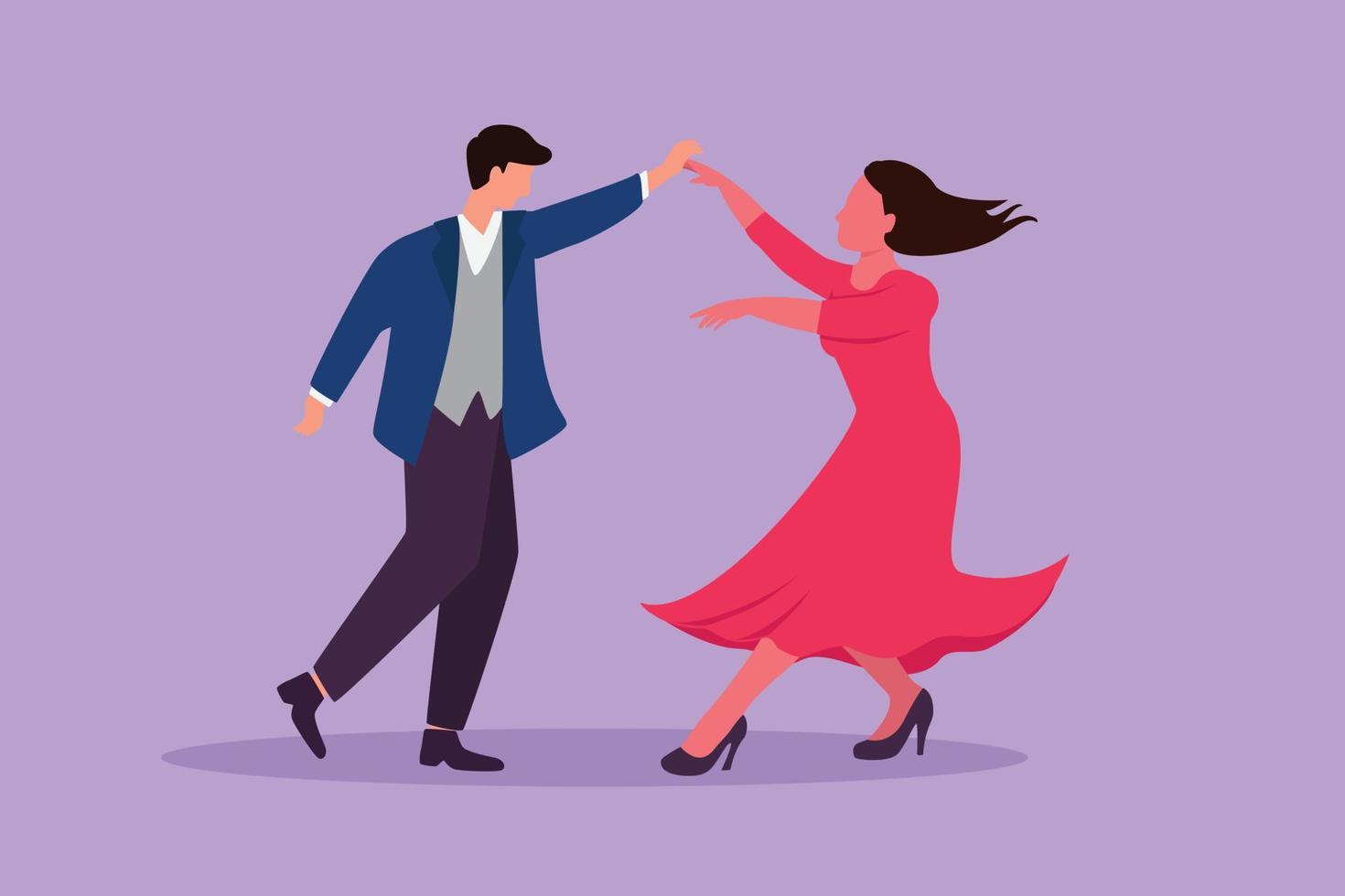 dibujo de estilo plano de dibujos animados hombre atractivo mujer bailarina  profesional pareja bailando tango, bailes