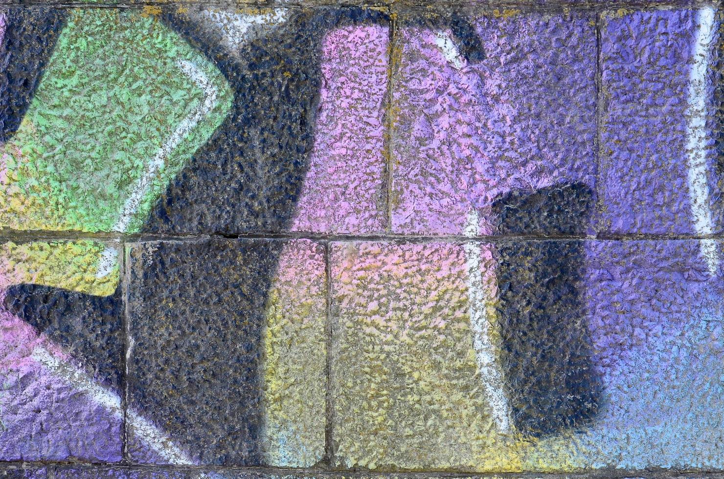 Fragment of graffiti drawings. The old wall decorated with paint stains in the style of street art culture. Multicolored background texture photo