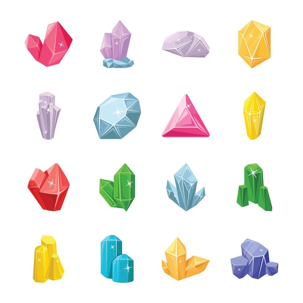 paquete de hermosos cristales iconos 2d vector