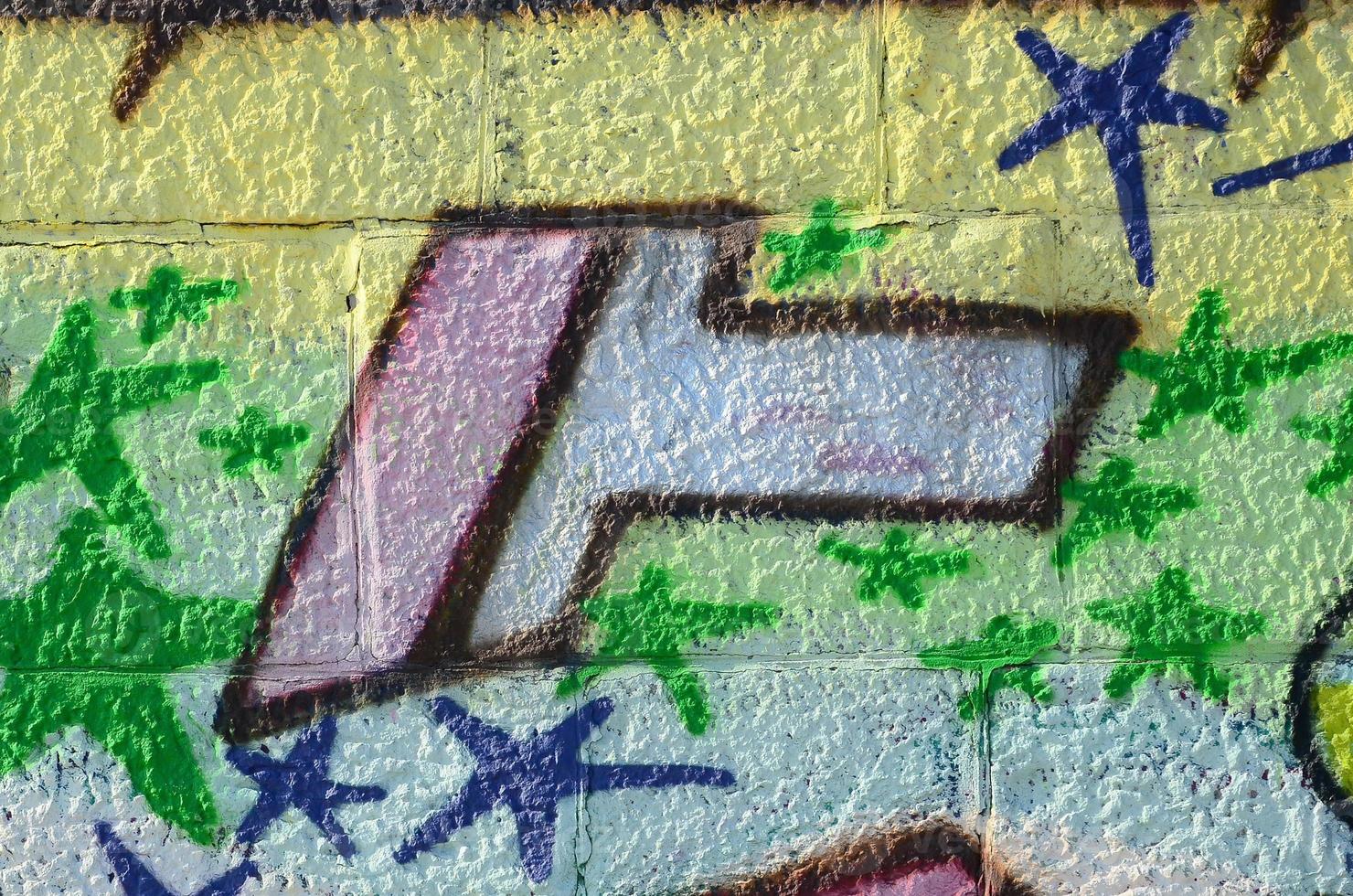 Fragment of graffiti drawings. The old wall decorated with paint stains in the style of street art culture. Colored background texture in green tones photo