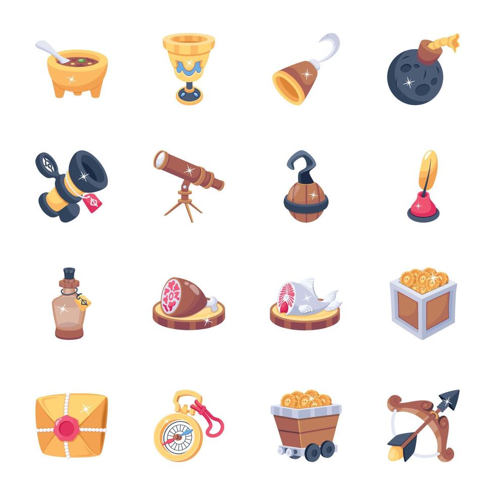 Pack of Medieval Objects 2D Icons vector