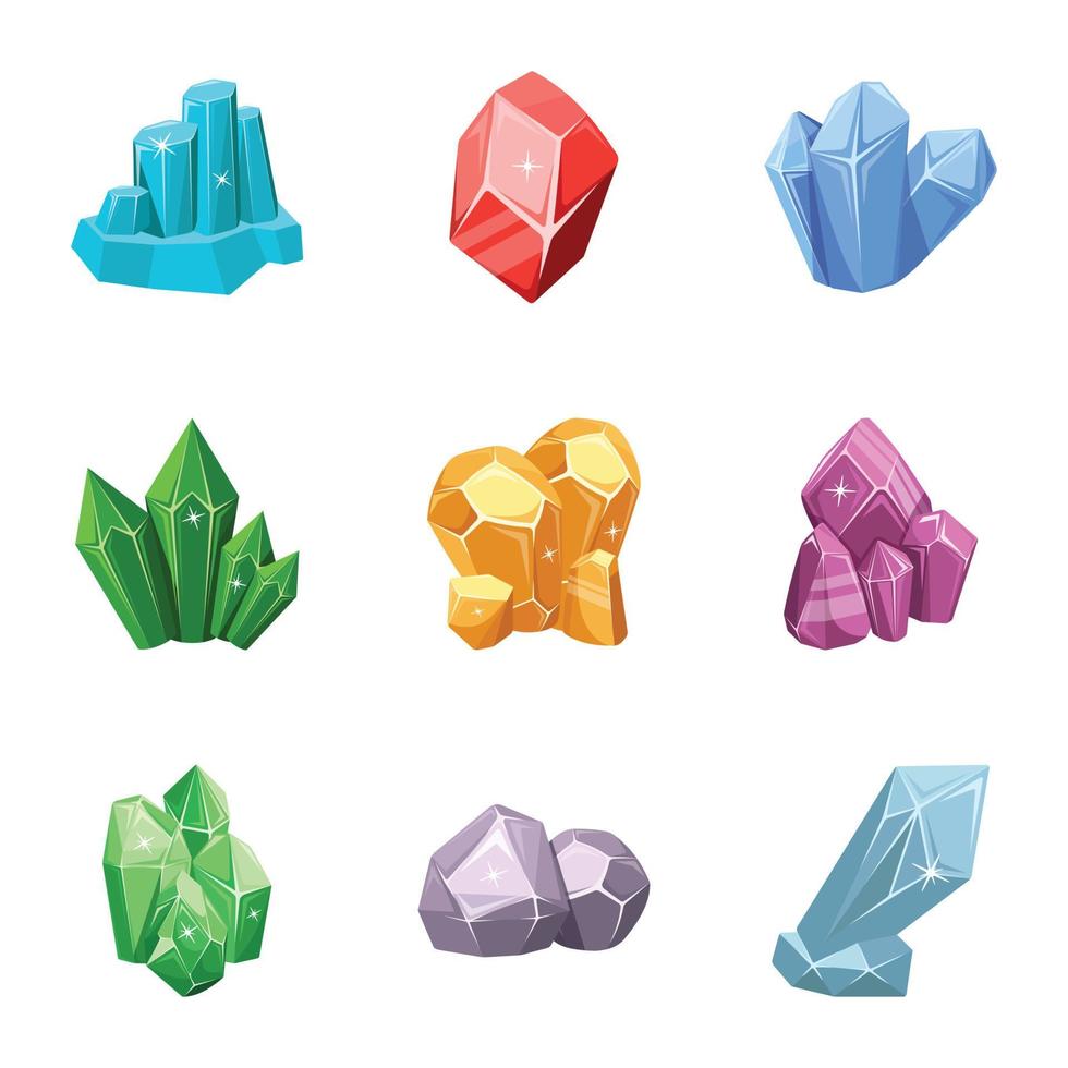 paquete de iconos 2d de rocas de cristal vector