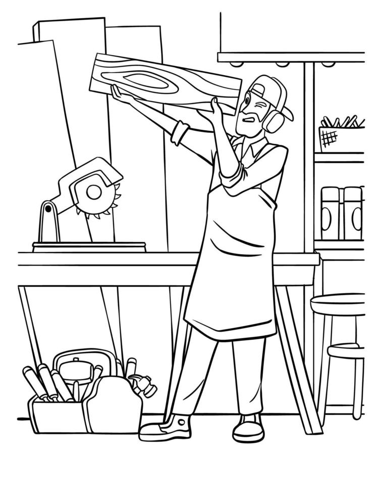 Carpenter Coloring Page for Kids vector