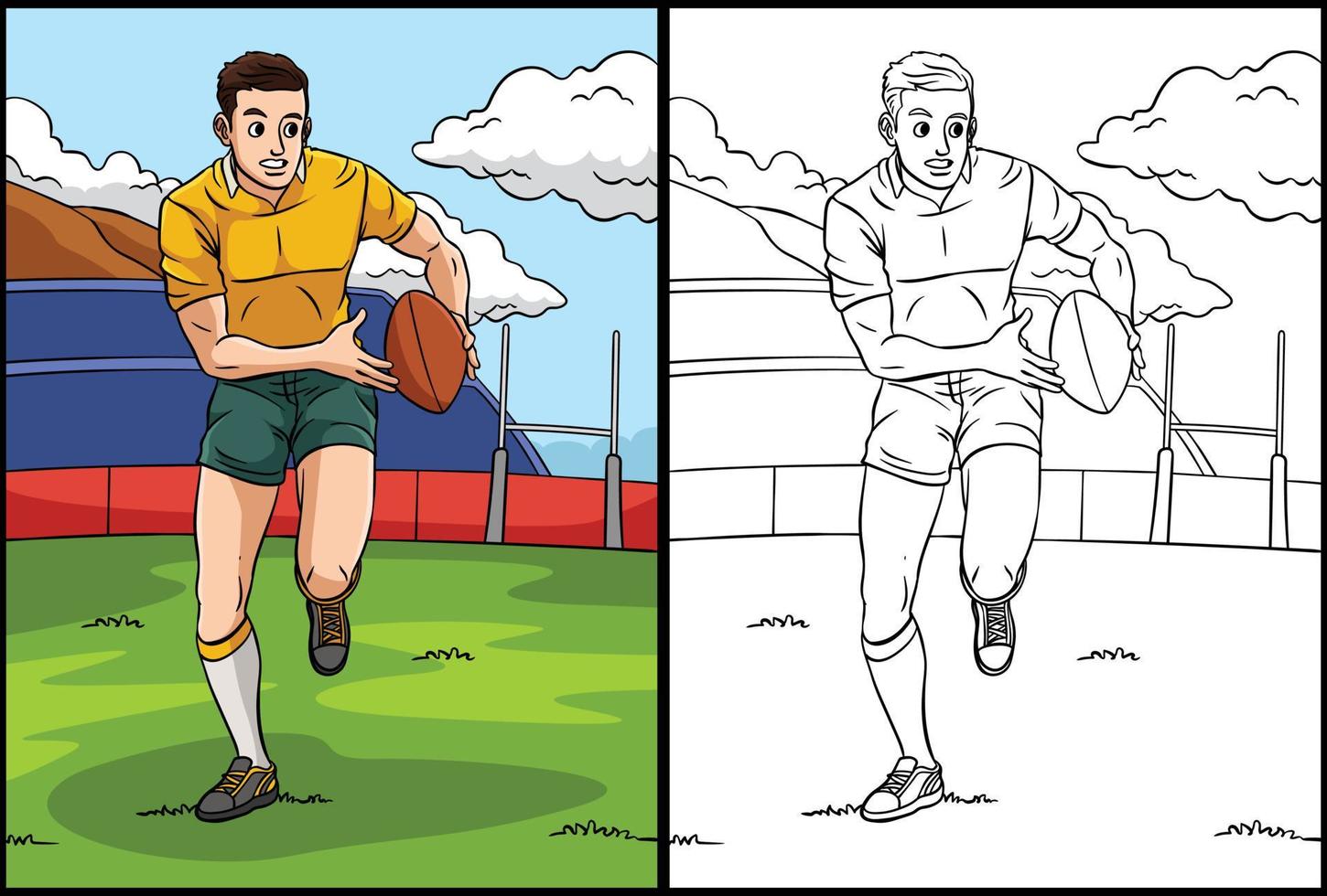 Ilustración coloreada de la página para colorear de rugby vector