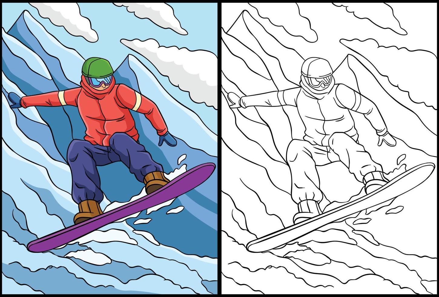 snowboarding página para colorear ilustración en color vector