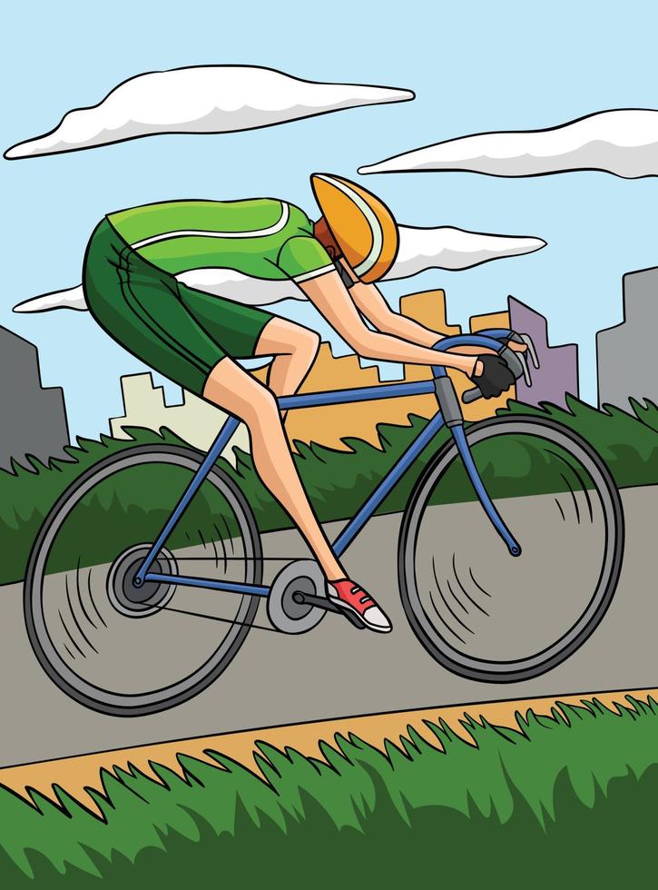 Road Bicycle Racing Colored Cartoon Illustration vector