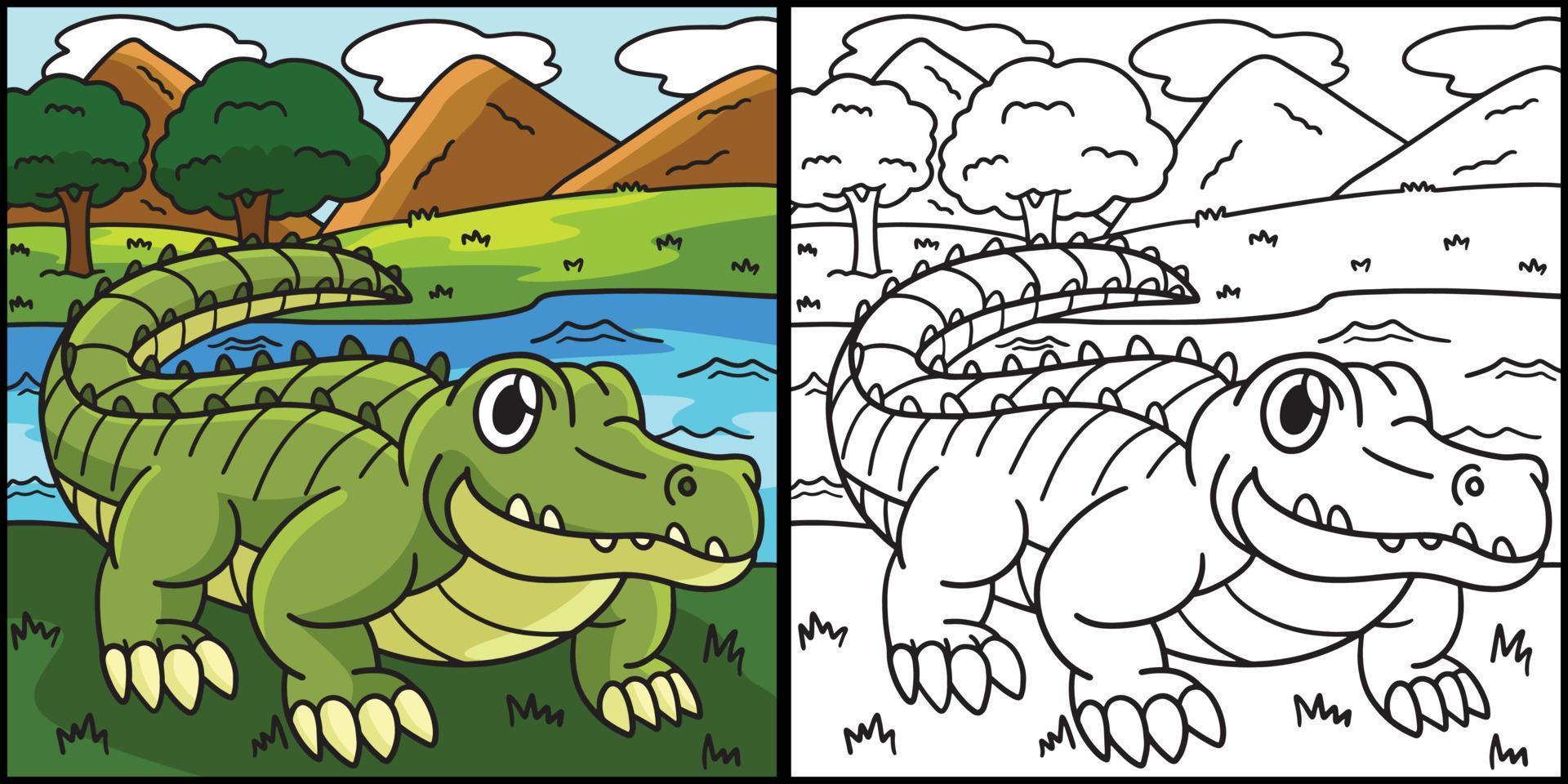 Crocodile Coloring Page Colored Illustration vector