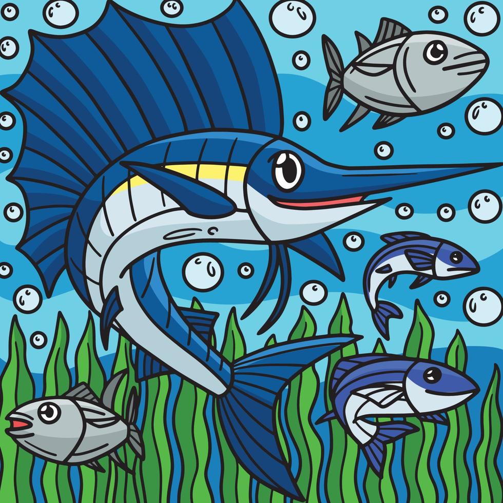 Sail Fish Marine Animal Colored Cartoon vector