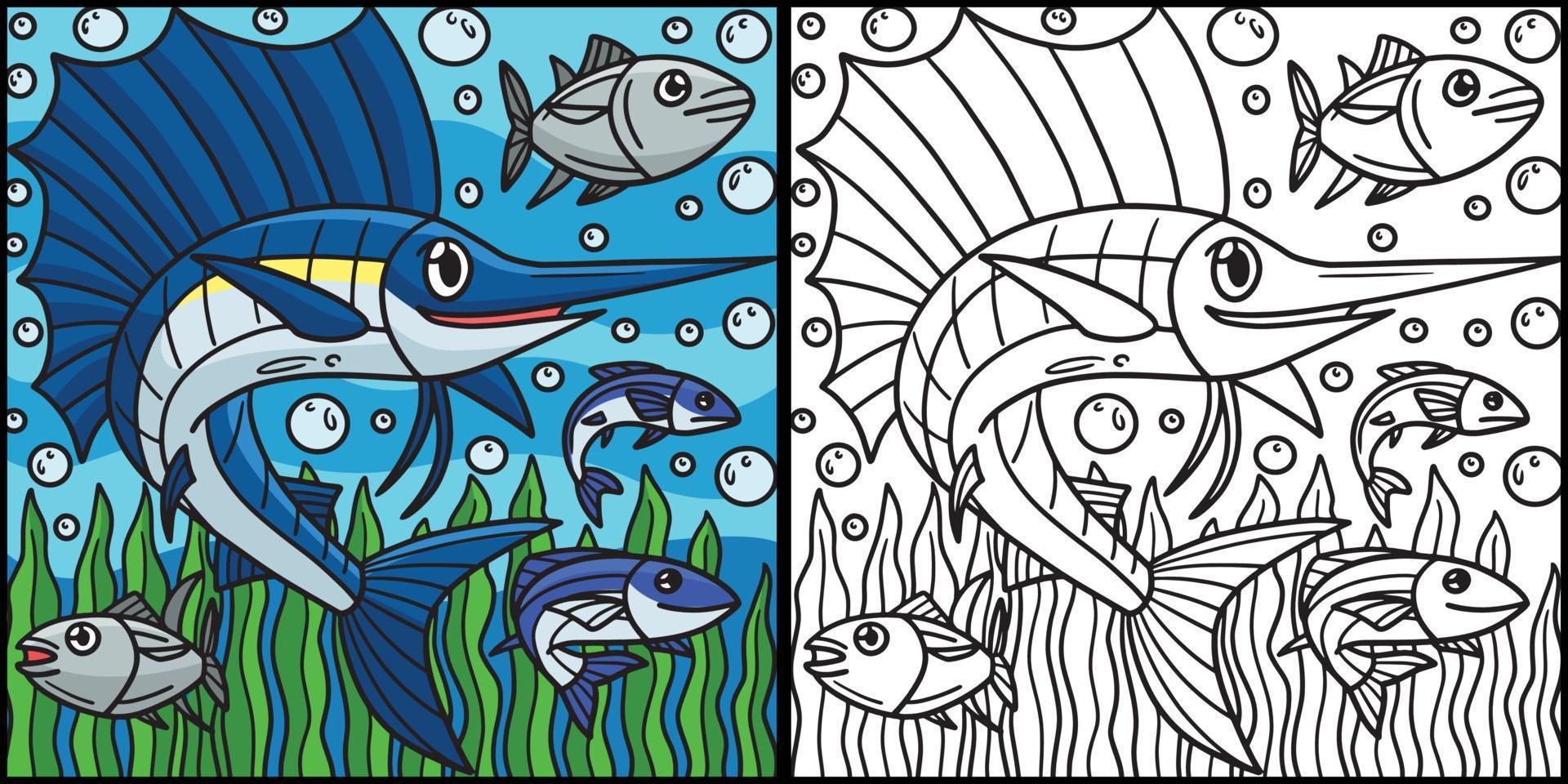 Sail Fish Coloring Page Colored Illustration vector