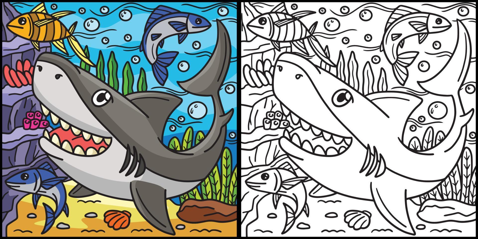 Great White Shark Coloring Page Illustration vector