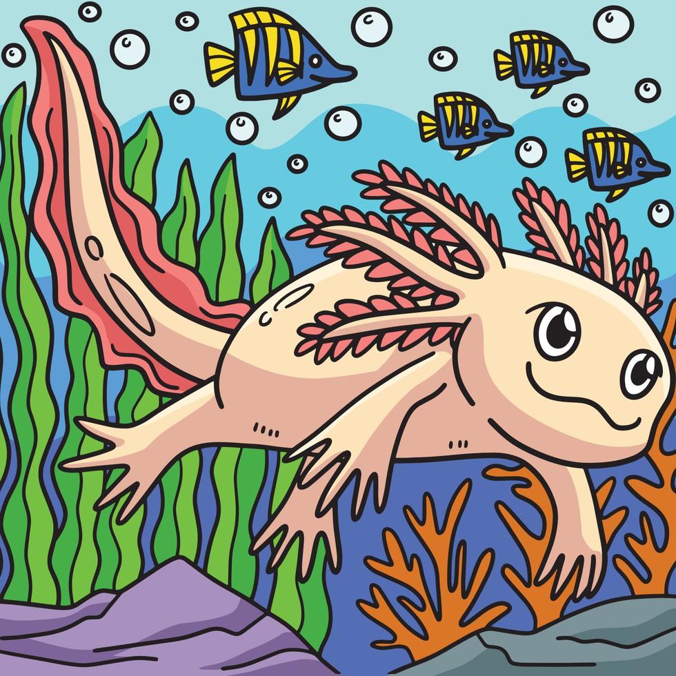 Axolotl Marine Animal Colored Cartoon Illustration vector