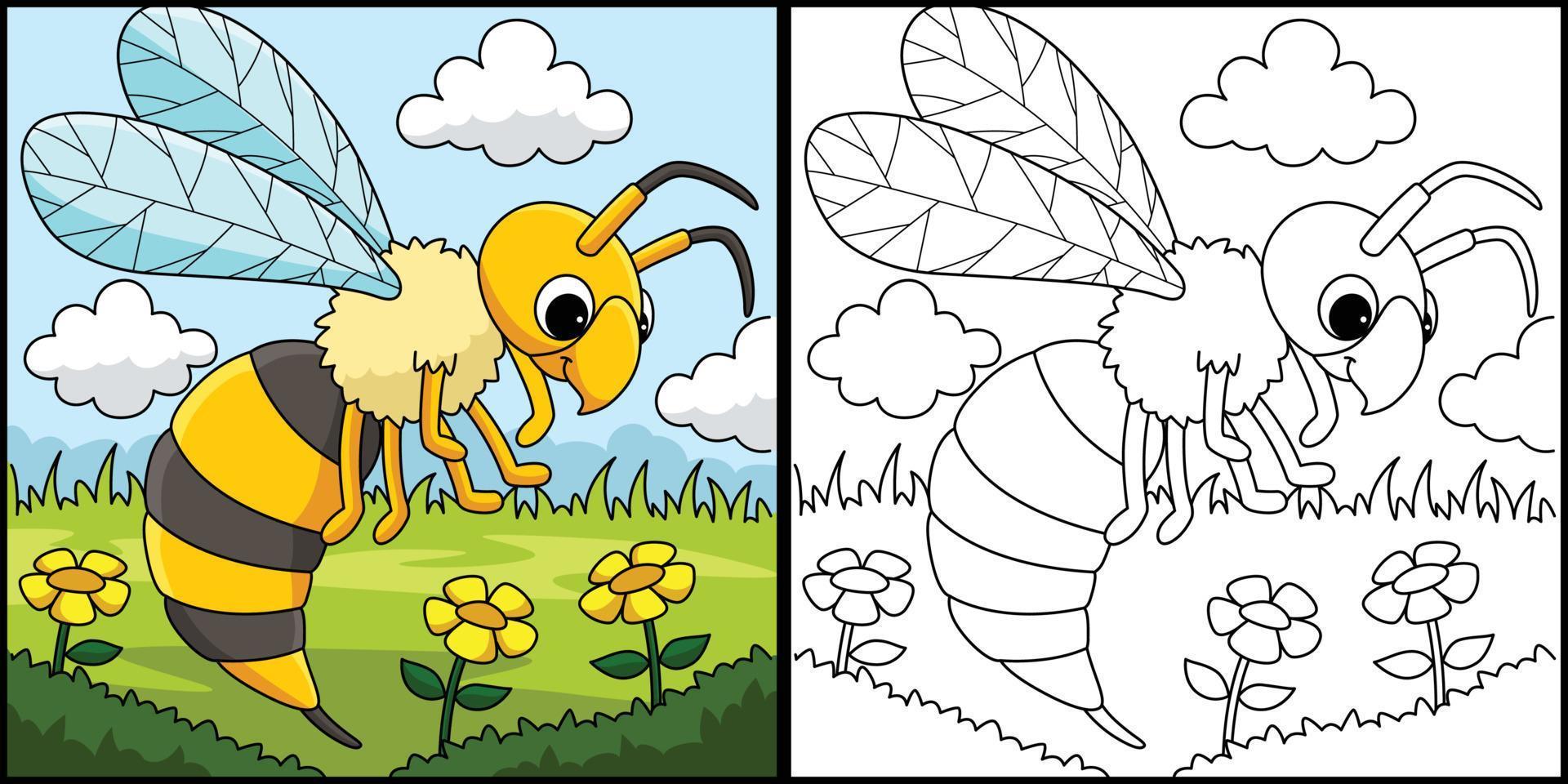 Hornet Animal Coloring Page Colored Illustration vector
