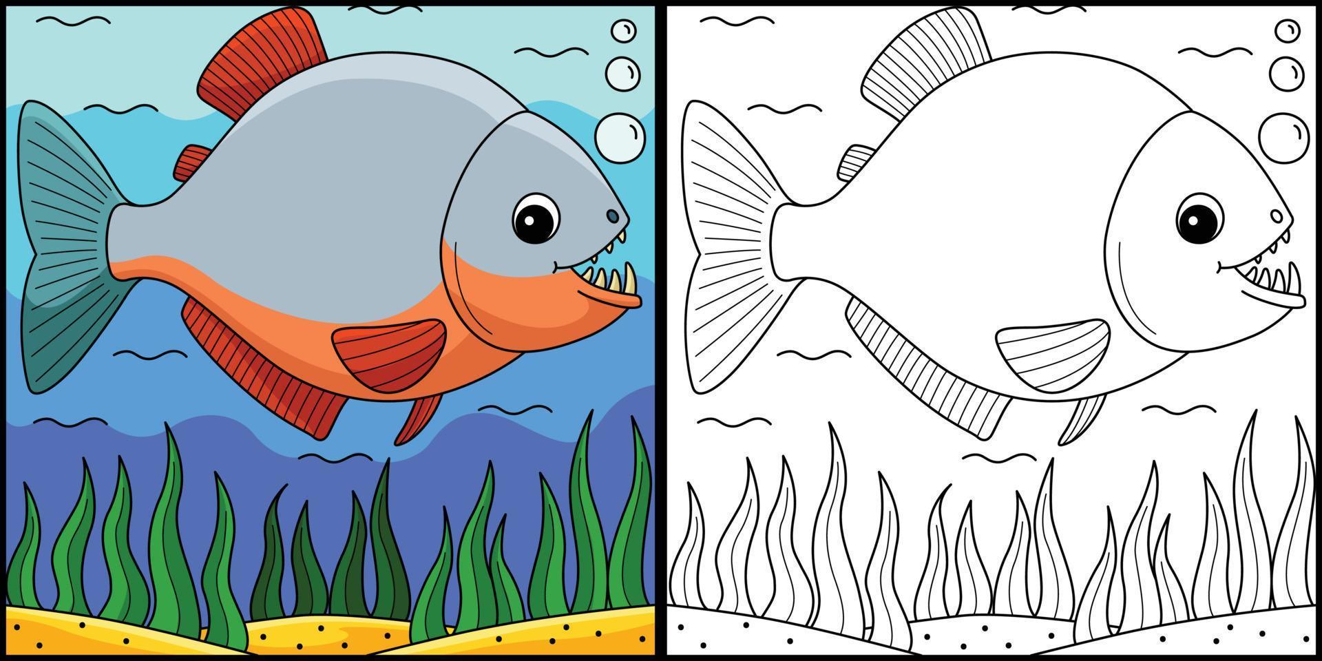 Piranha Animal Coloring Page Colored Illustration vector