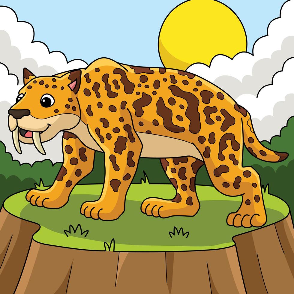 Smilodon Animal Colored Cartoon Illustration vector