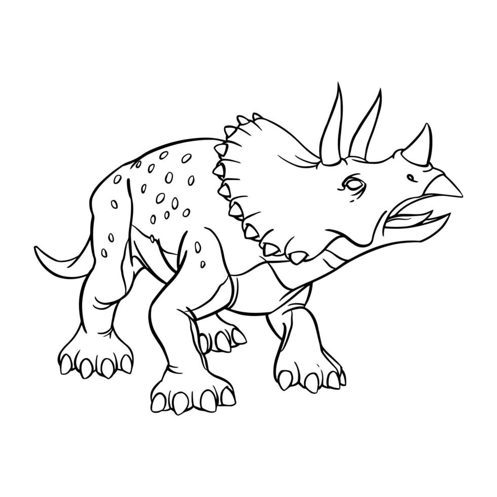 Triceratops dinosaur cartoon linear sketch for coloring book isolated on white background. Vector clipart