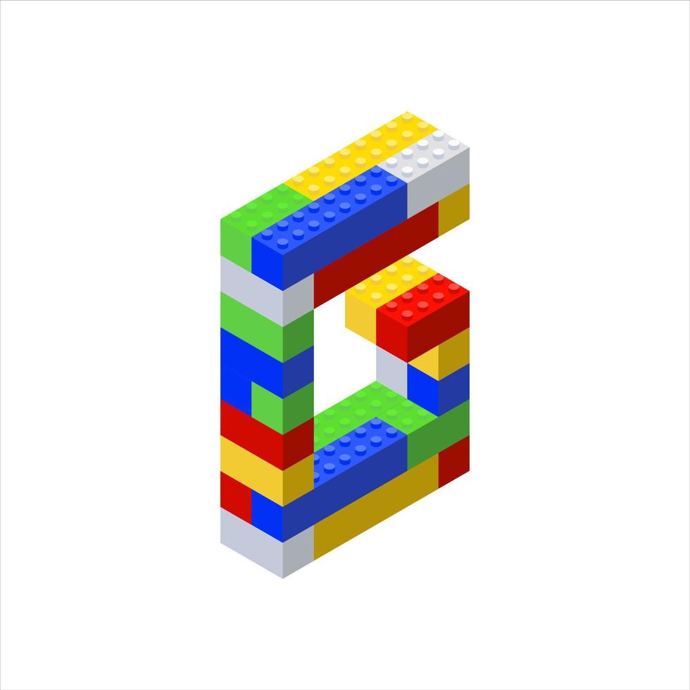 Isometric font made from color plastic blocks. The childrens designer. Letter G. Vector illustration