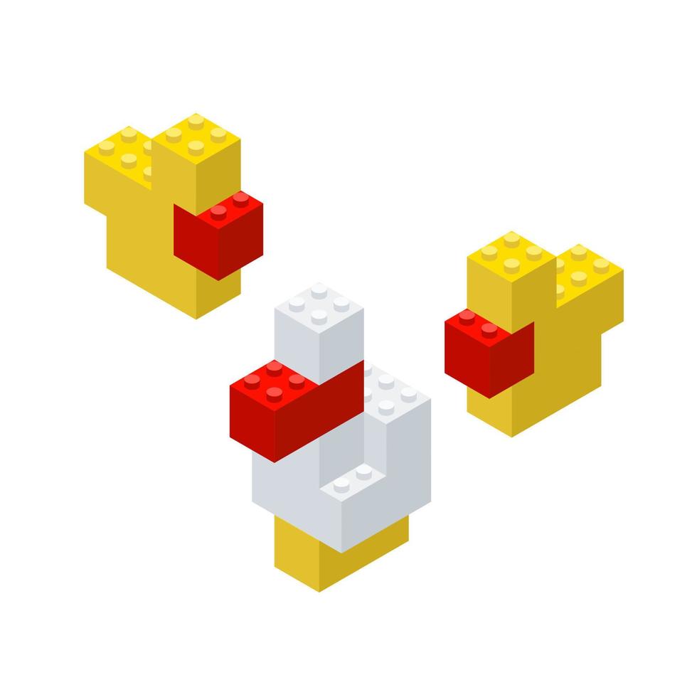 Family of ducklings assembled from a children s designer on a white background. vector