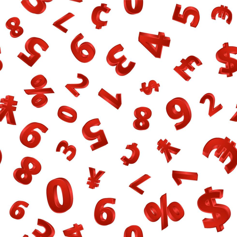 patrón con números volumétricos en rojo sobre un fondo blanco para imprimir en papel, textiles. ilustración vectorial vector