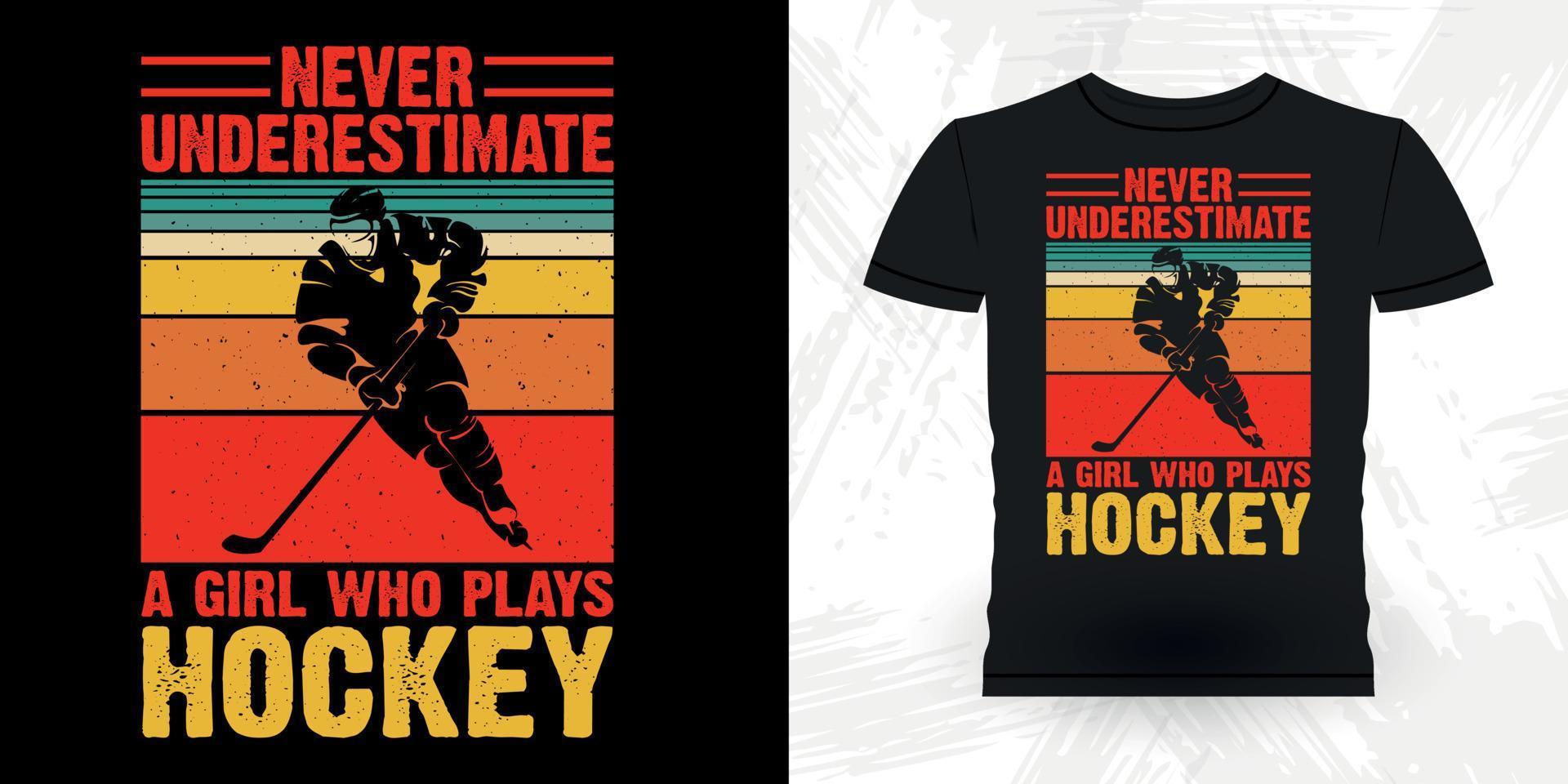 divertido jugador de hockey deportivo regalo retro vintage diseño de camiseta de hockey vector