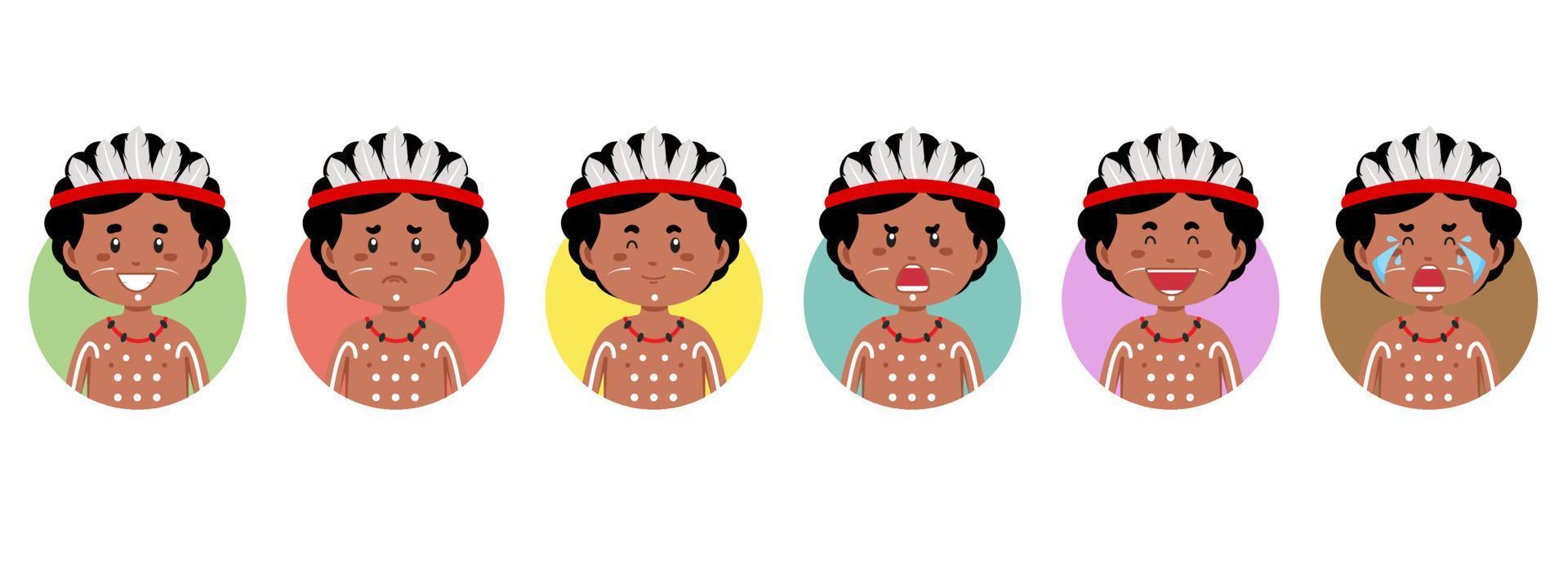 avatar aborigen con varias expresiones vector