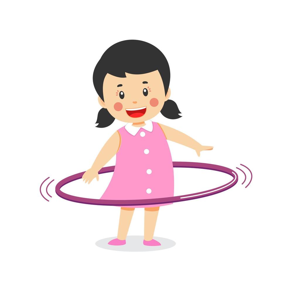 linda chica jugando hula hoop vector