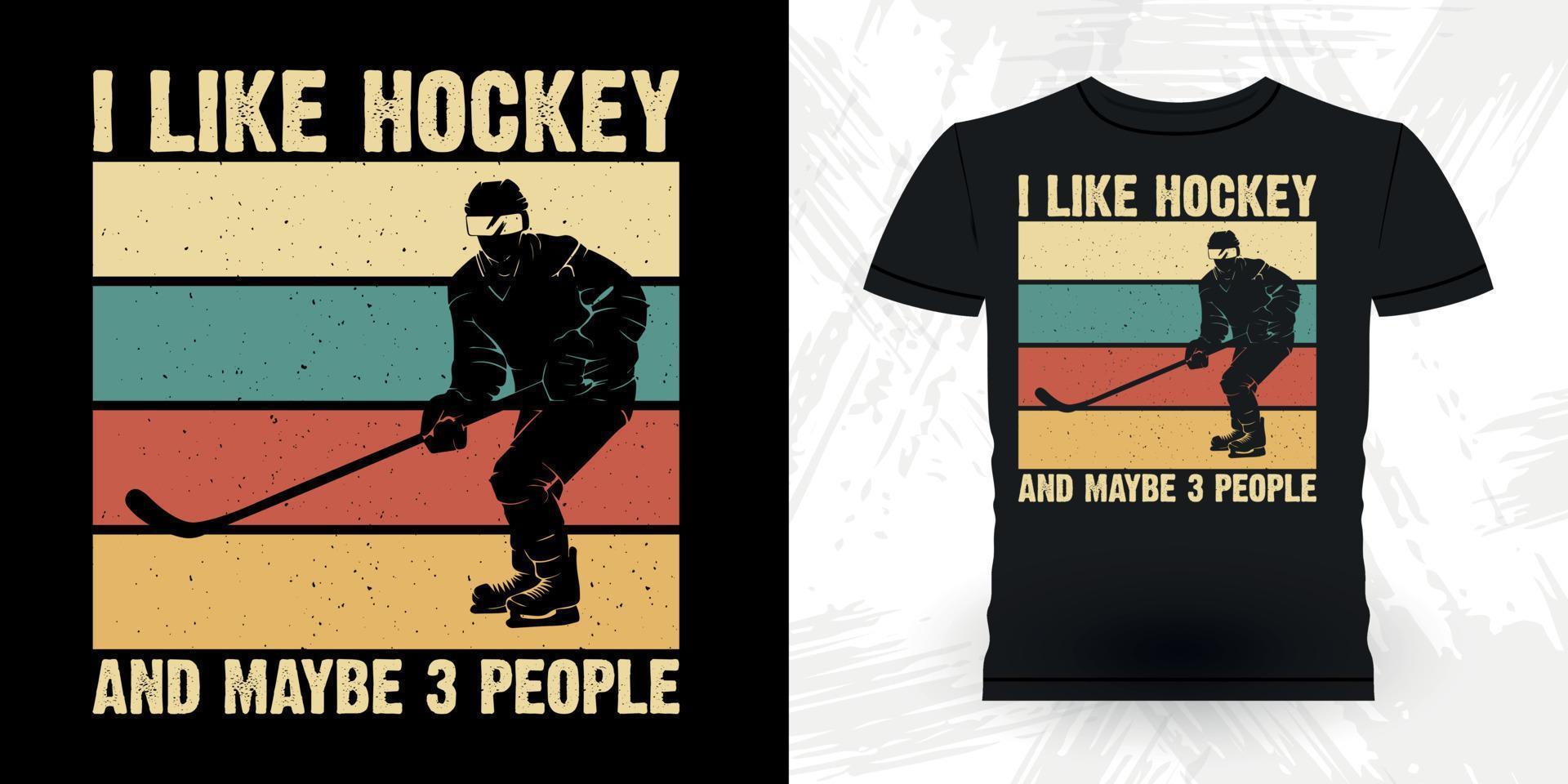 divertido jugador de hockey deportivo regalo retro vintage diseño de camiseta de hockey vector