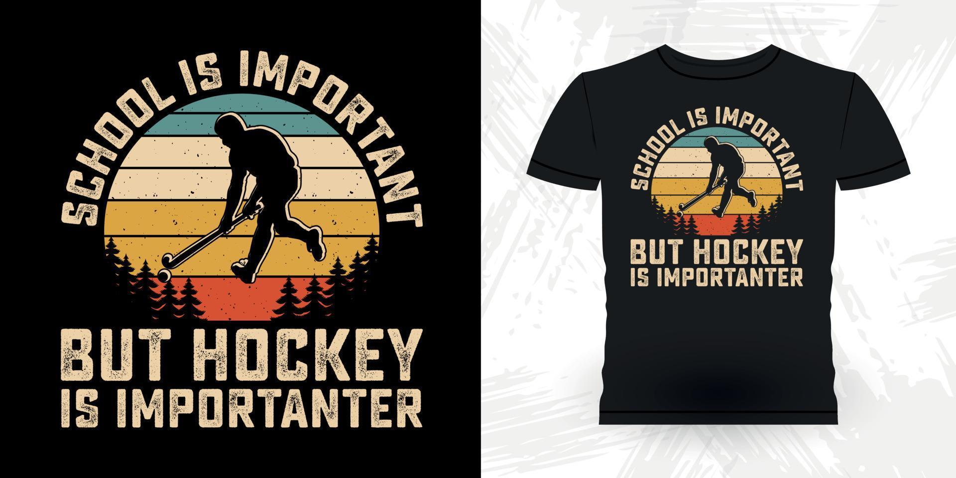 divertido jugador de hockey deportivo regalo retro vintage diseño de camiseta de hockey vector