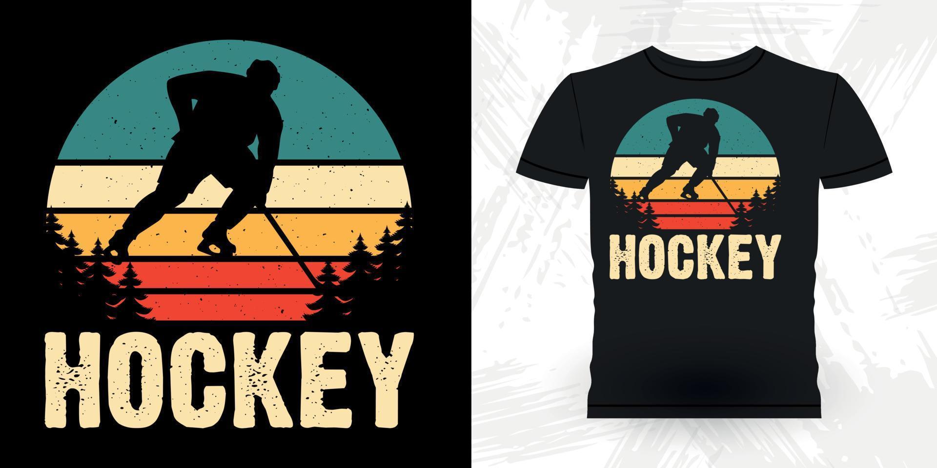 divertido jugador de hockey deportivo regalo retro vintage diseño de camiseta de hockey vector