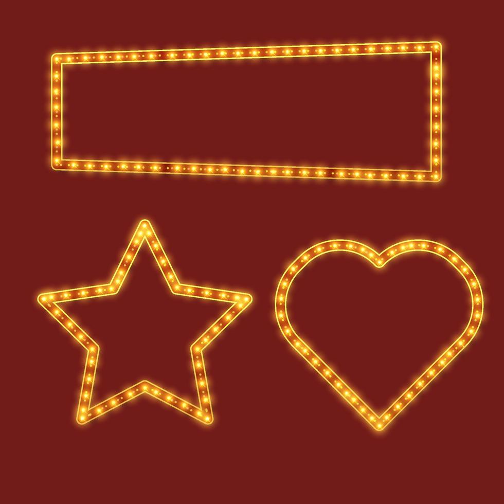 shiny star frame, shiny rectangle frame, and shiny love shaped frame vector