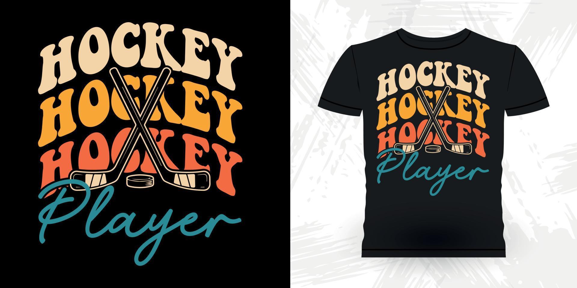 divertido jugador de hockey deportivo regalo retro vintage diseño de camiseta de hockey vector