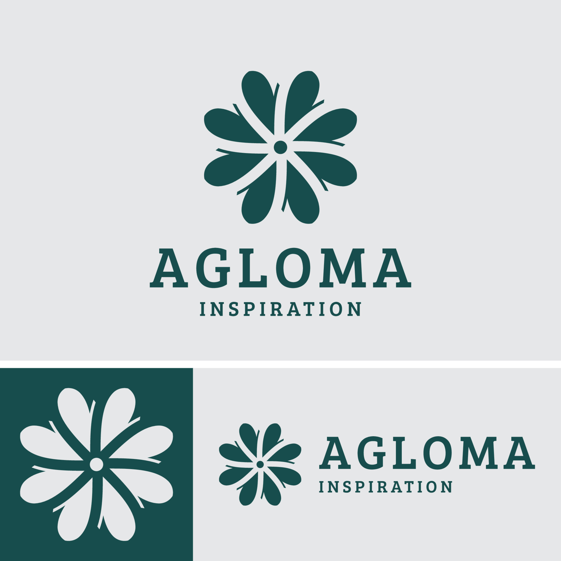 Logo minimalist green propeller leaves flower group for business