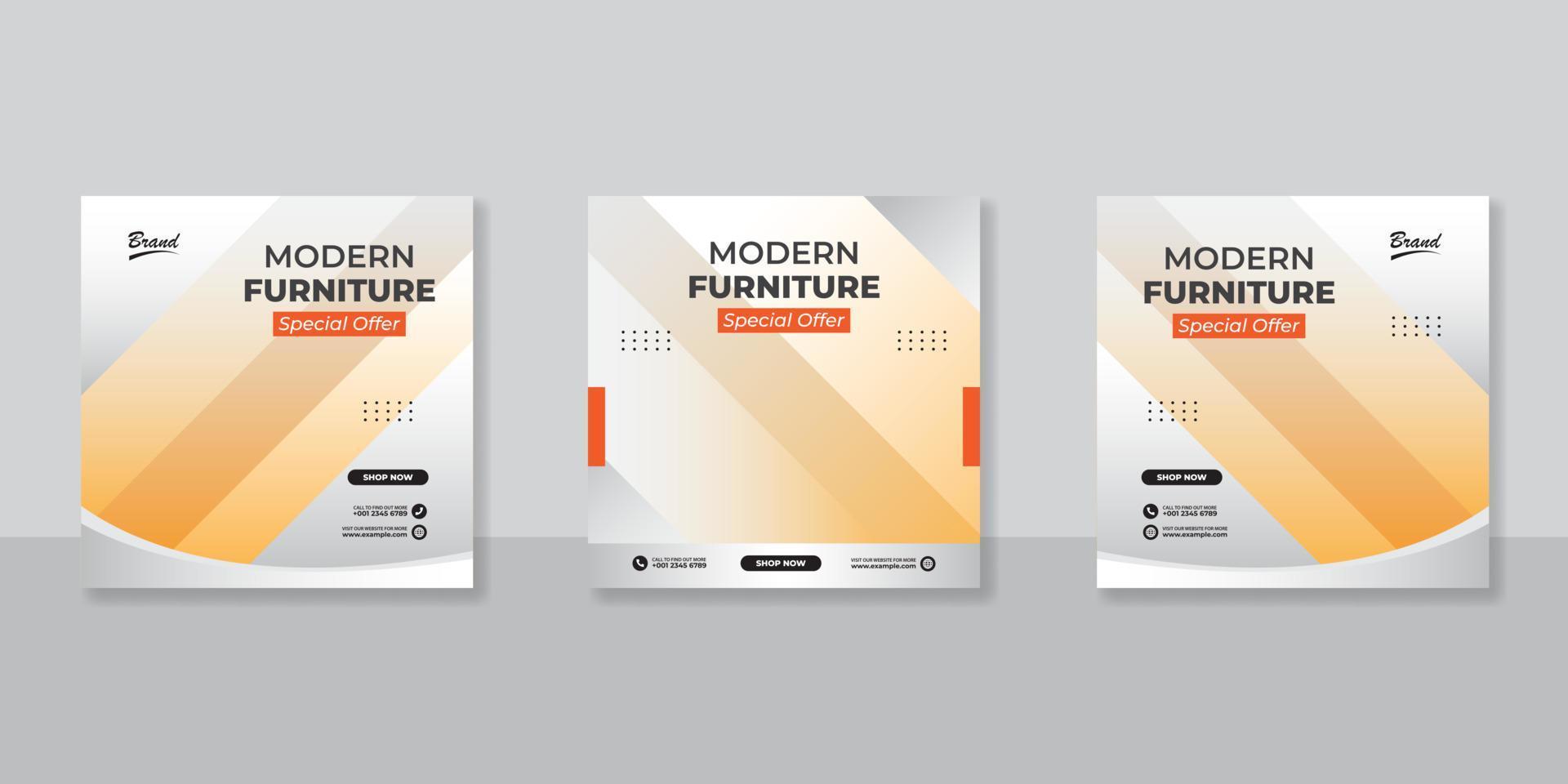 Modern Furniture social media post templates design vector