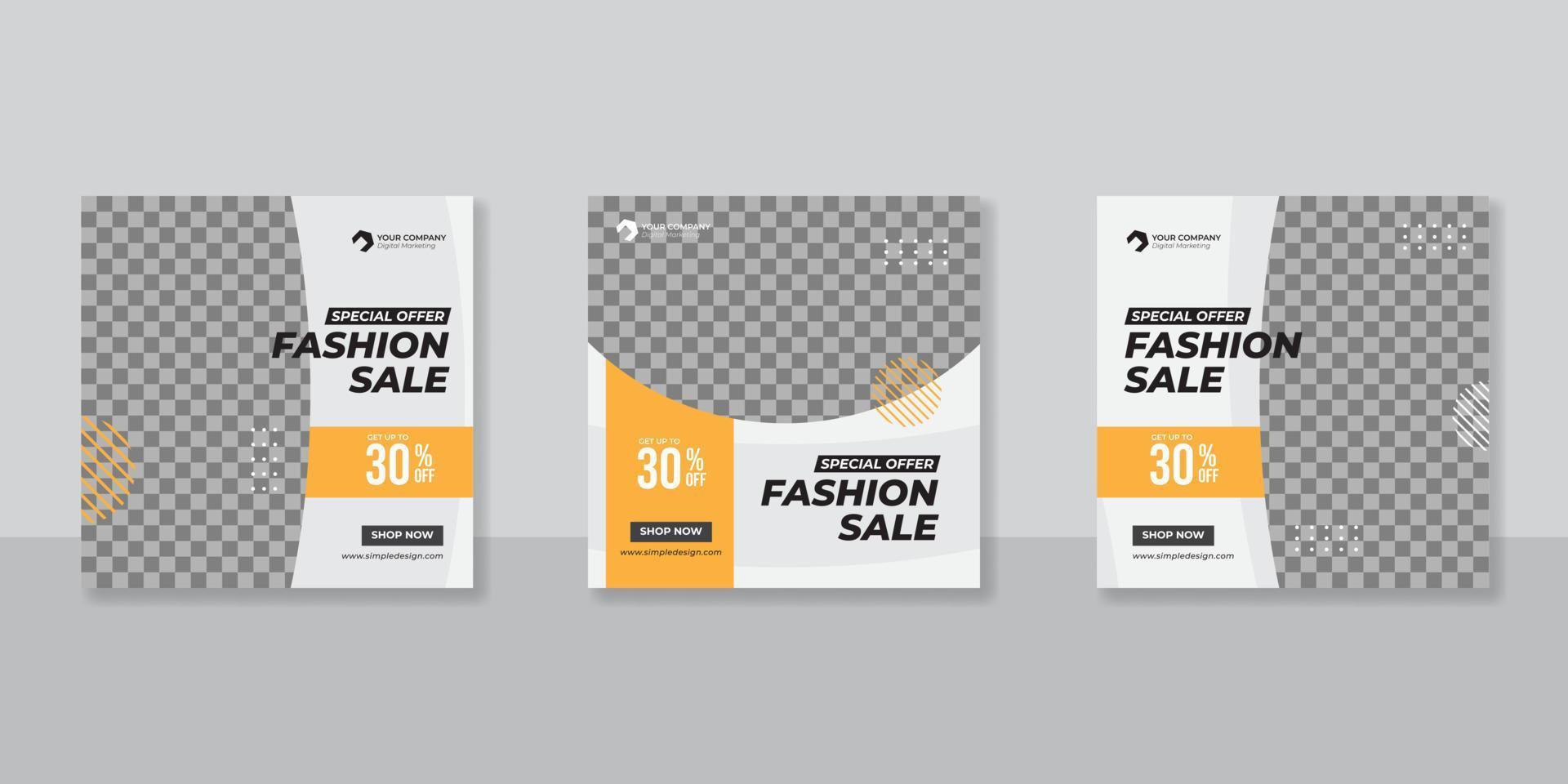 Fashion sale promotion social media square post templates design vector