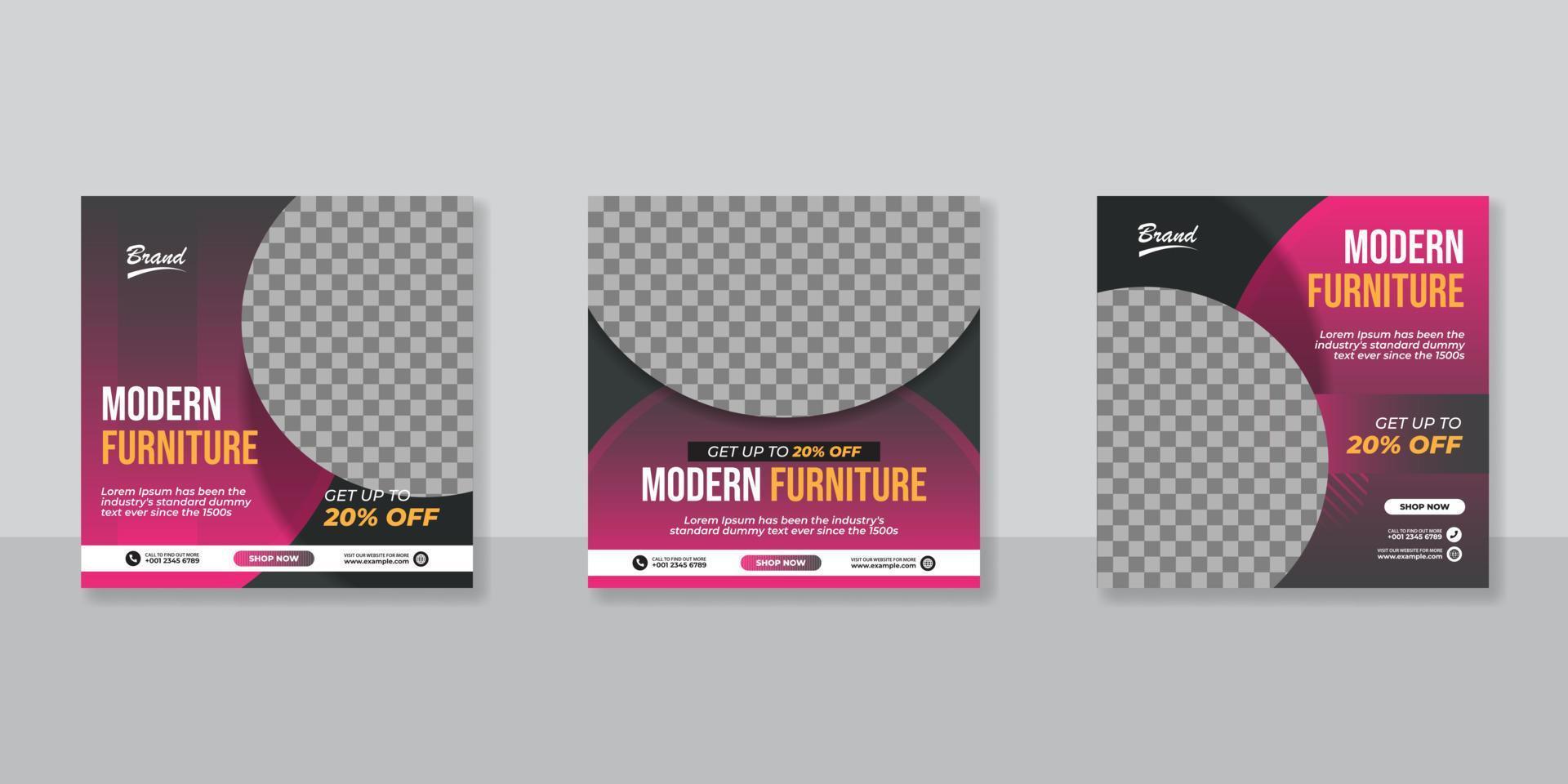 Modern Furniture social media post templates design vector