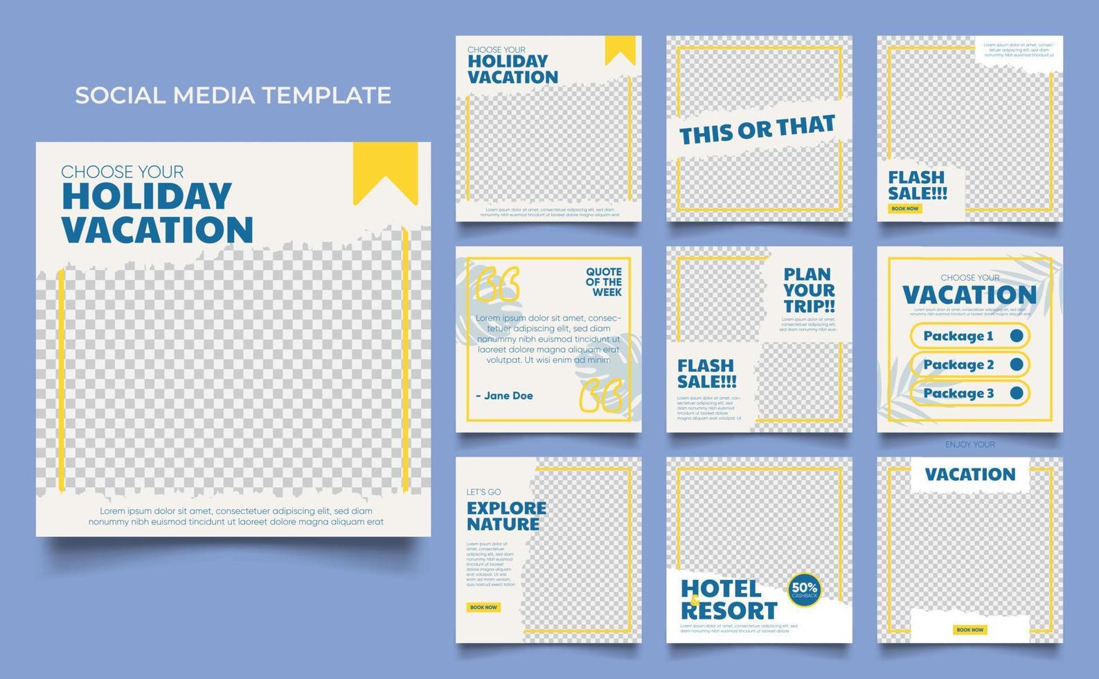 social media template banner travel and vacation service promotion vector