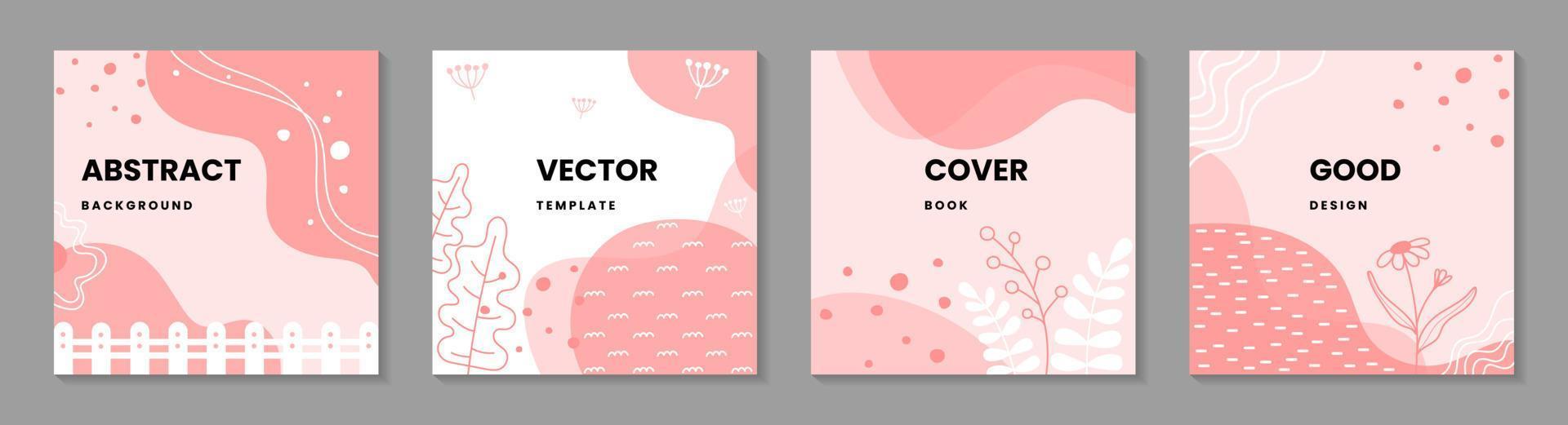 Set of abstract creative artistic templates.Trendy abstract square template with nature and pink concept. Modern square banner template for Background, Poster, Report, Card, Cover, Presentations. vector