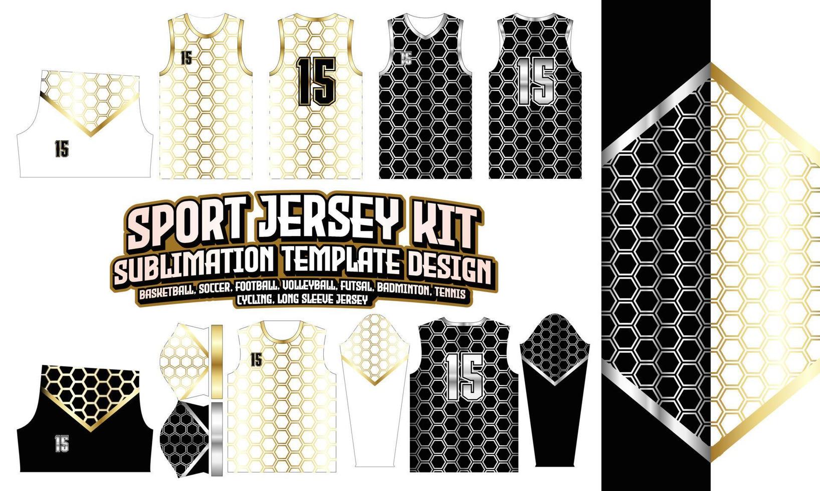 hexagon Jersey Apparel Sport Wear Sublimation golden pattern Design for Soccer Football E-sport Basketball volleyball Badminton Futsal t-shirt vector