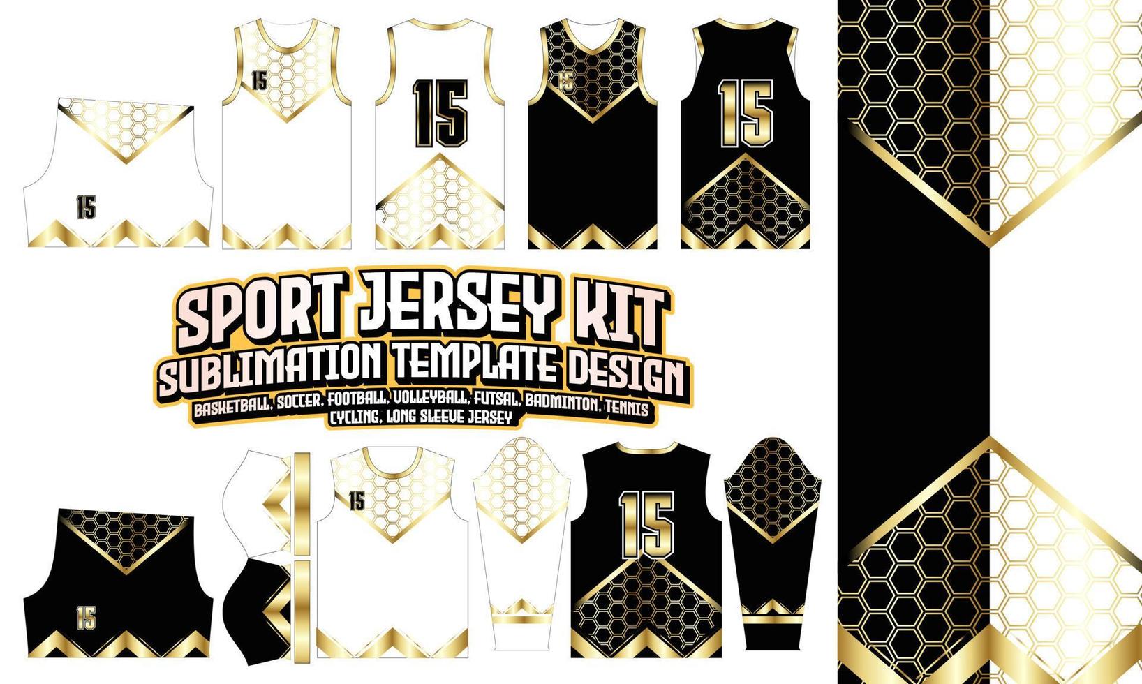 hexagonal Jersey Apparel Sport Wear Sublimation golden pattern Design for Soccer Football E-sport Basketball volleyball Badminton Futsal t-shirt vector
