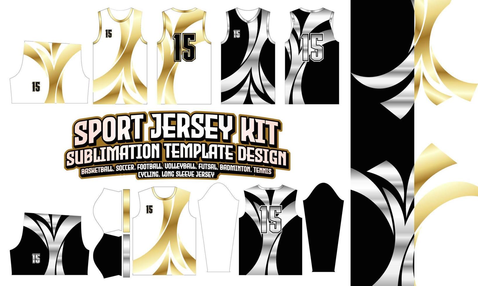 Golden curve Jersey Design Apparel Sport Wear layout pattern for Soccer Football E-sport Basketball volleyball Badminton Futsal t-shirt vector