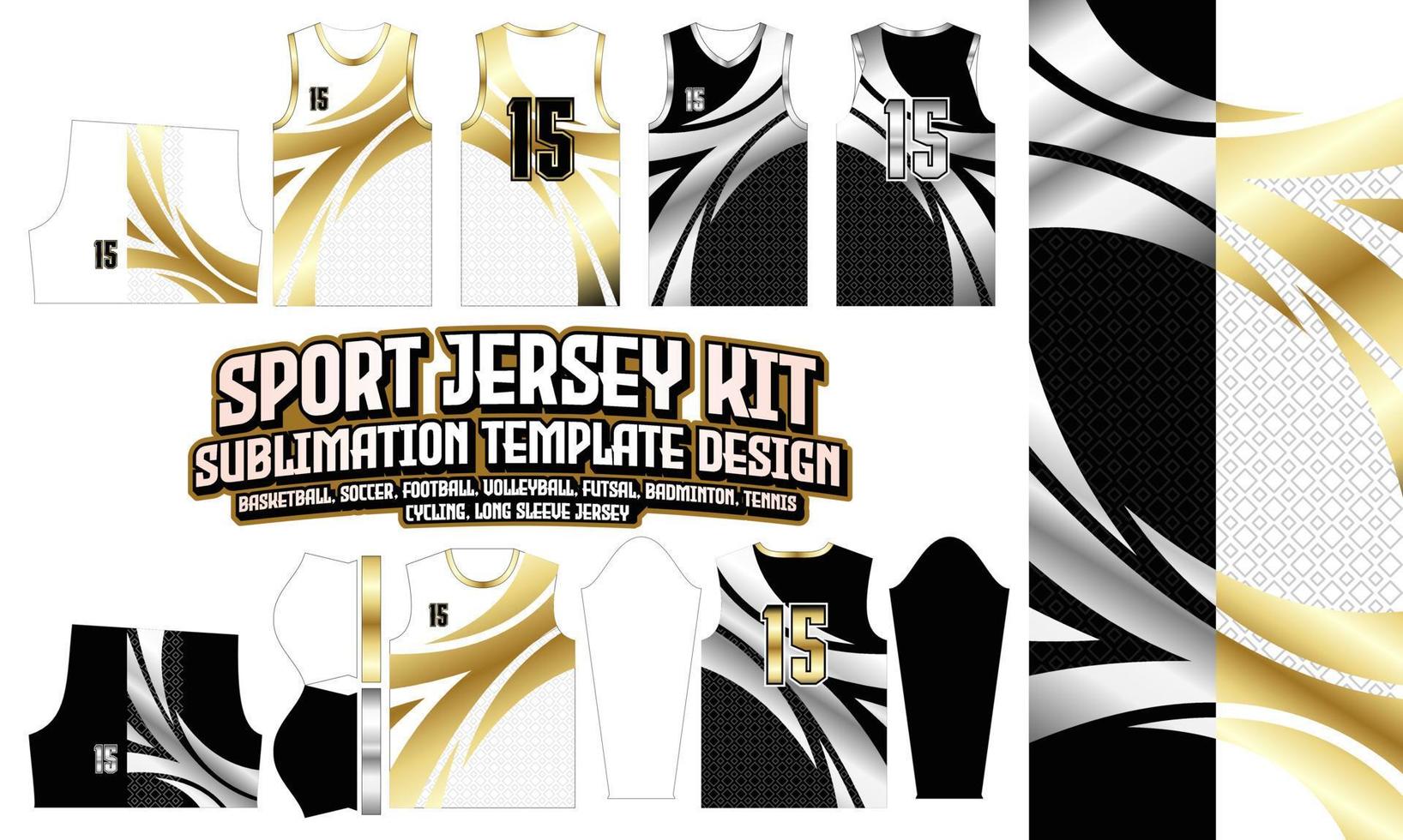 Golden Jersey Design Apparel Sport Wear layout pattern for Soccer Football E-sport Basketball volleyball Badminton Futsal t-shirt vector