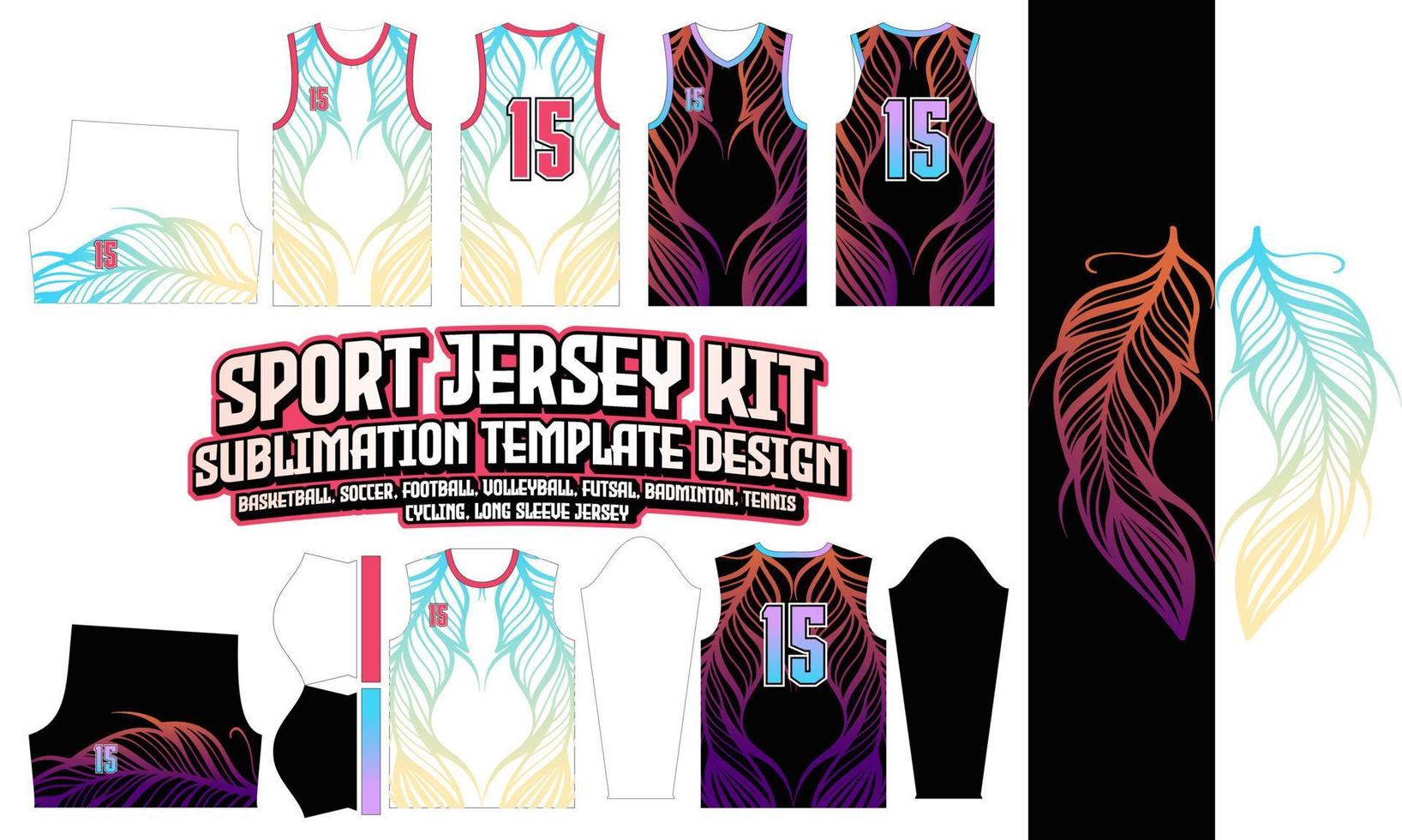 pluma tribal jersey diseño ropa sublimación diseño fútbol baloncesto voleibol bádminton futsal vector