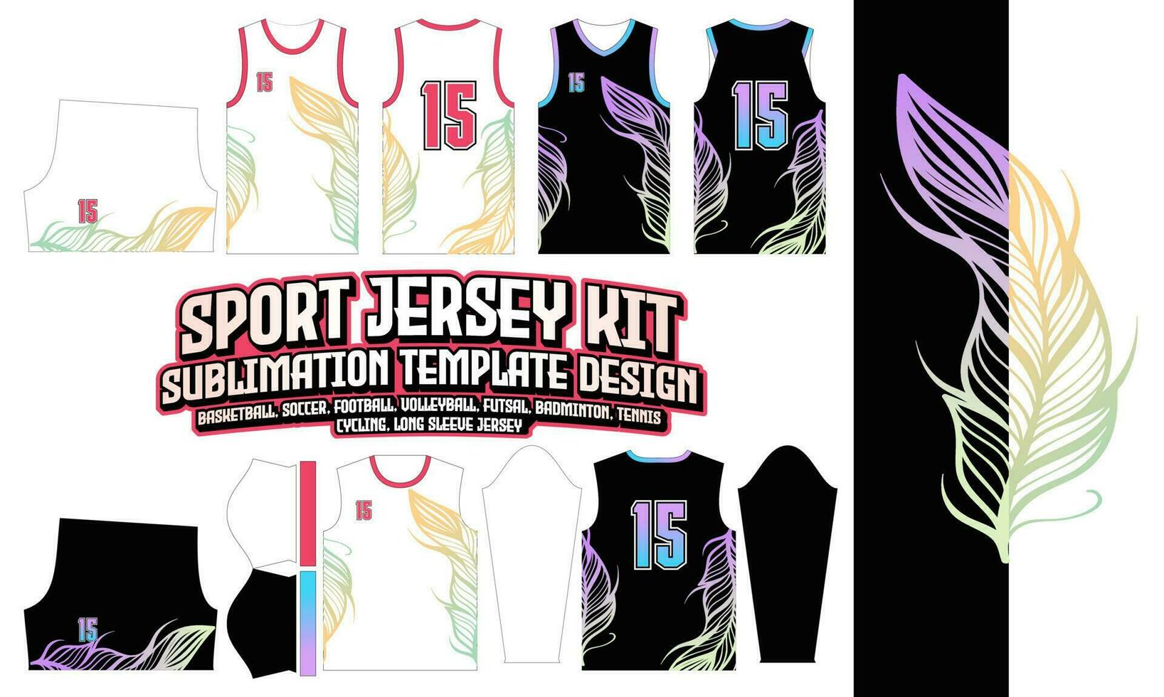 Feather Gradient Jersey Design Apparel Sublimation layout Soccer Football Basketball volleyball Badminton Futsal vector