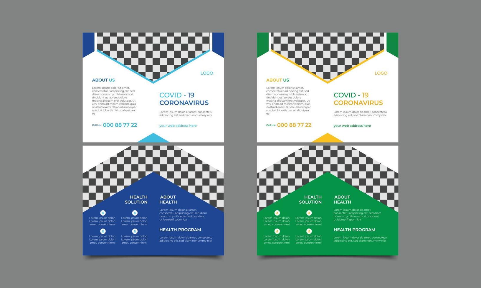 Corona virus bifold brochure template. Covid 19 Symptoms Prevention brochure template design. vector illustration.