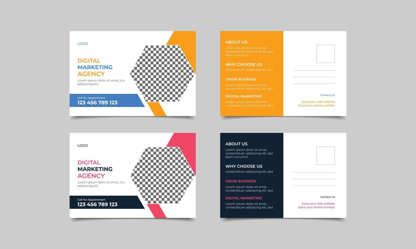Postcard design template.creative and modern postcard design. digital marketing agency post card design template. vector