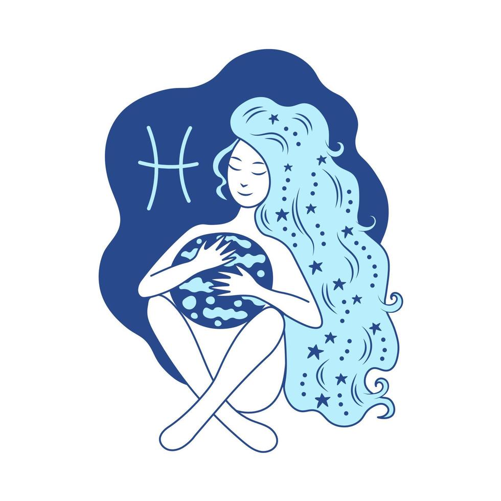 Ilustración de vector de astrología chica piscis