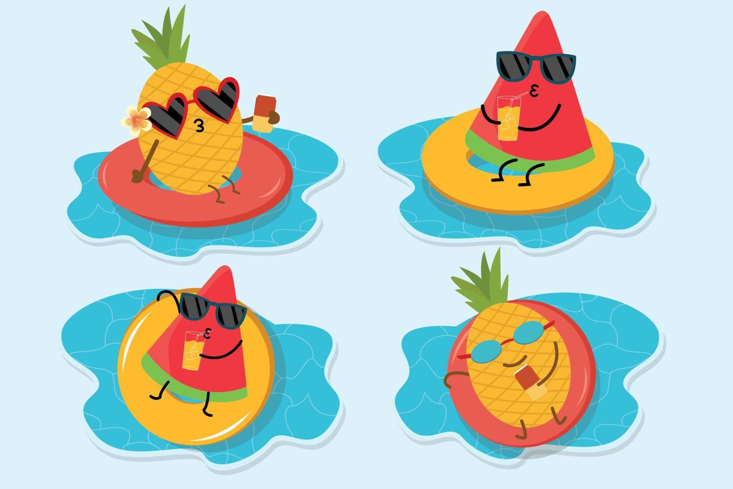 Pineapple and watermelon on the beach collection of simple and elegant vector design flat illustration elements