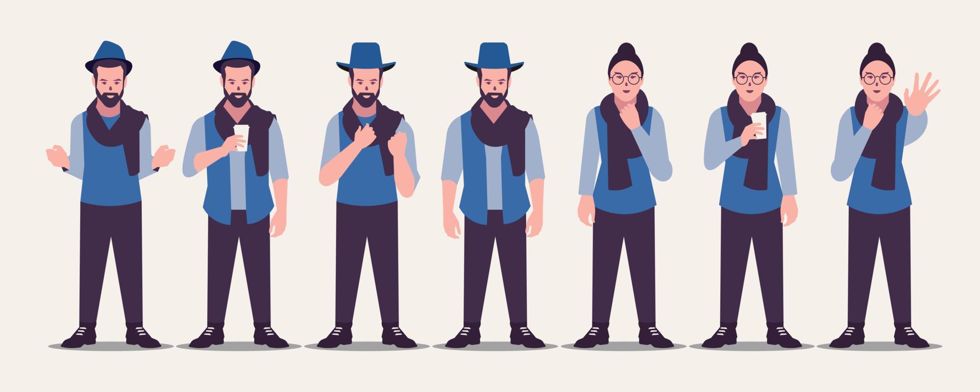 scarf vector is a design of several people wearing scarves