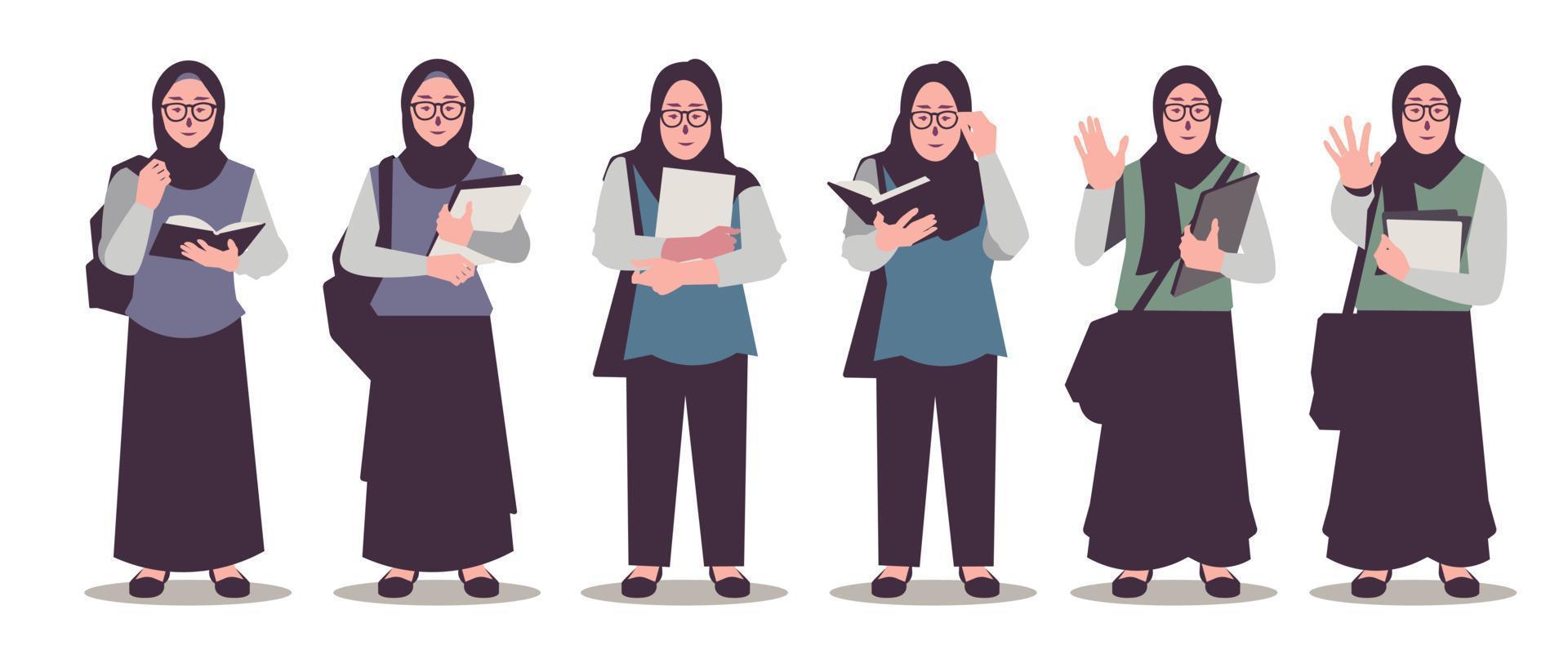 vector student is the design of several female students who use the hijab to go to campus