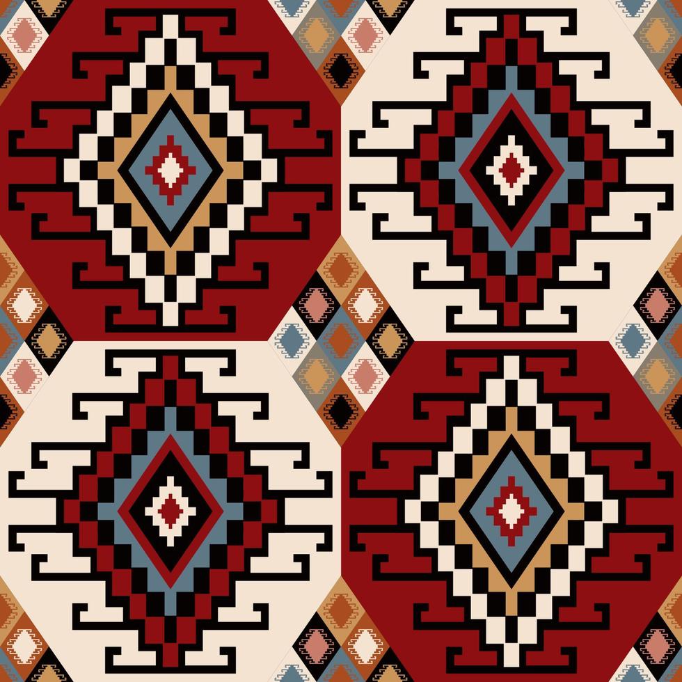 Colorful ethnic geometric pattern. Aztec Kilim geometric square diamond shape seamless pattern. Colorful Turkish pattern use for fabric, textile, home decoration elements, upholstery, wrapping. vector